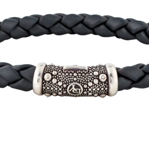 DAVID YURMAN STERLING SILVER 925  LEATHER BRAIDED BRACELET - Picture 5 of 10
